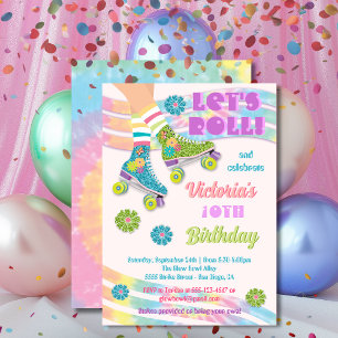 Födelsedag i Roller Skating Retro Glitter Hippie Inbjudningar
