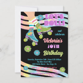Födelsedag i Roller Skating Retro Glitter Hippie Inbjudningar
