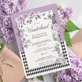 Födelsedag i Wonderland Chic Lilac Blommigt Fairyt Inbjudningar