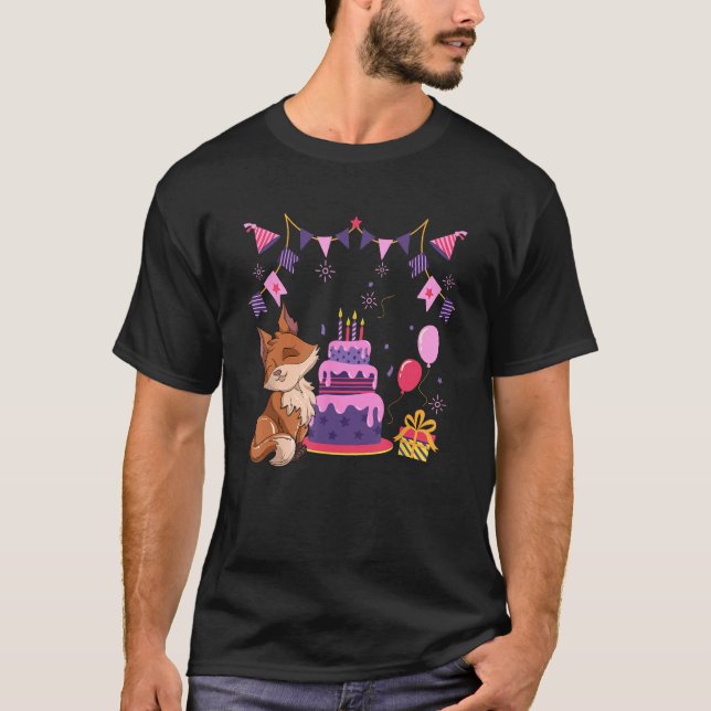Födelsedag - Kaka - Cute Animal Wildlife-jubileum  T Shirt (Framsida)