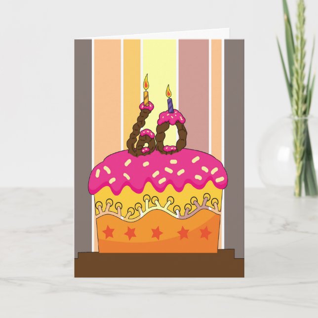 födelsedag - kaka med ljus 60-60 års födelsedag kort (Framsida)