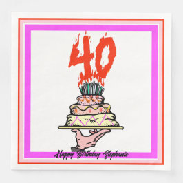 Födelsedag Kake på eld med 40 ljus Pappersservett