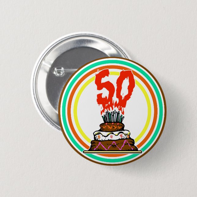 Födelsedag Kake på eld med 50 ljus Knapp (Framsida & baksida)