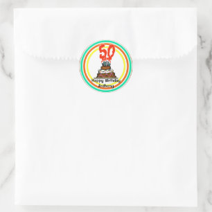 Födelsedag Kake på eld med 50 ljus Runt Klistermärke