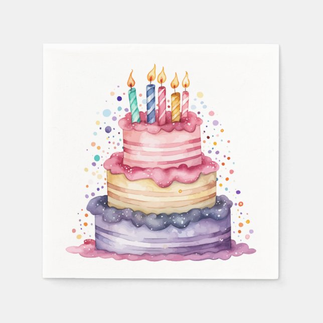 Födelsedag Kake Watercolor Pappersservett (Framsidan)