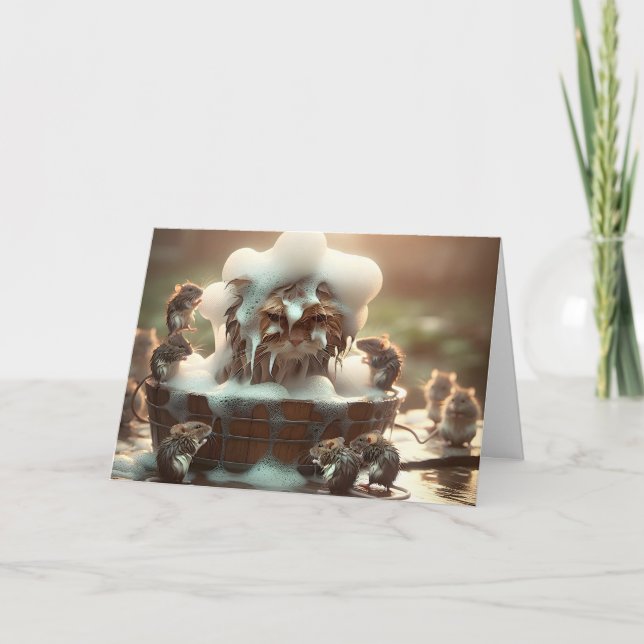 Födelsedag Katt får en bath Kort (Framsida)