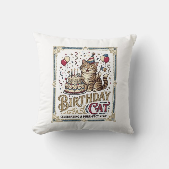 Födelsedag Katt Katt Födelsedag Ålder Vintage Vekt Kudde (Framsida)