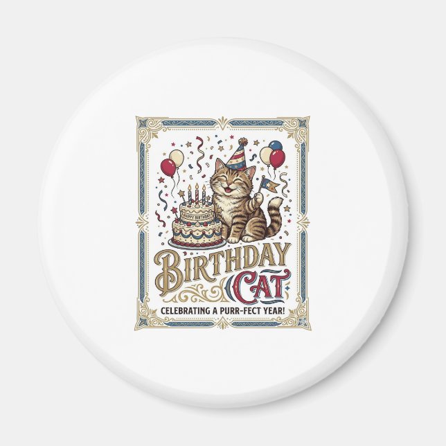Födelsedag Katt Katt Födelsedag Ålder Vintage Vekt Magnet (Framsidan)