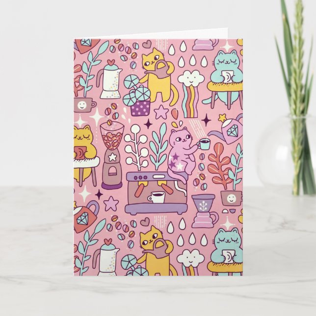 Födelsedag Katt på Rosa Kort (Framsida)