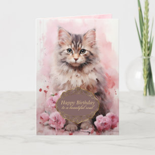 Födelsedag Katt Rosa Vacker Soul Helgkort