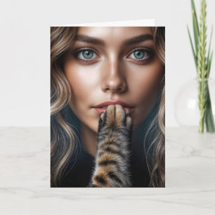Födelsedag Katt Tass på kvinnans Läppar Kort
