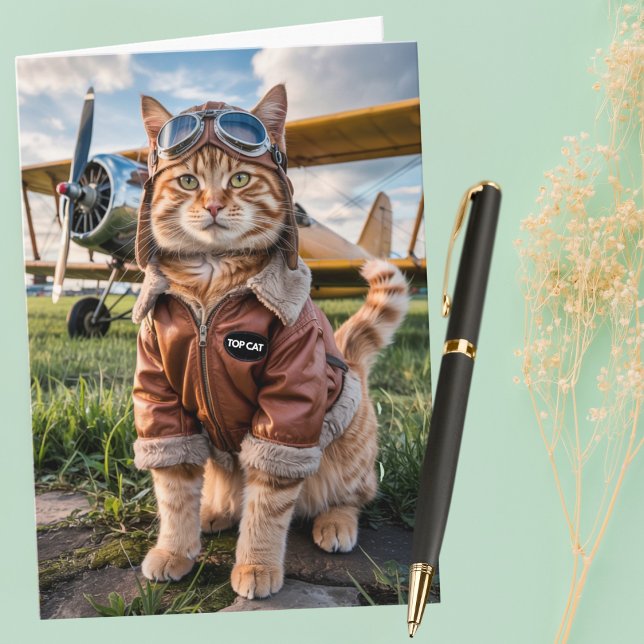 Födelsedag Kattpilot & Flygplan Roligt Luftfart Kort (Skapare uppladdad)