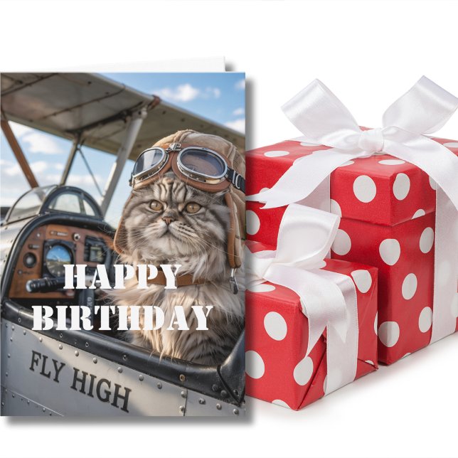 Födelsedag Kattpilot Foto & Flygplan Roligt Flyg Kort (Skapare uppladdad)