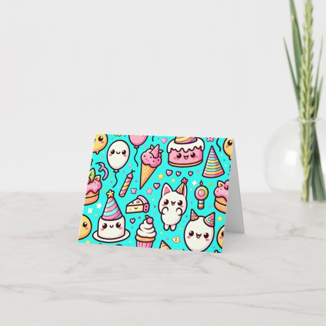 Födelsedag Kawaii Mönster Kort (Framsida)