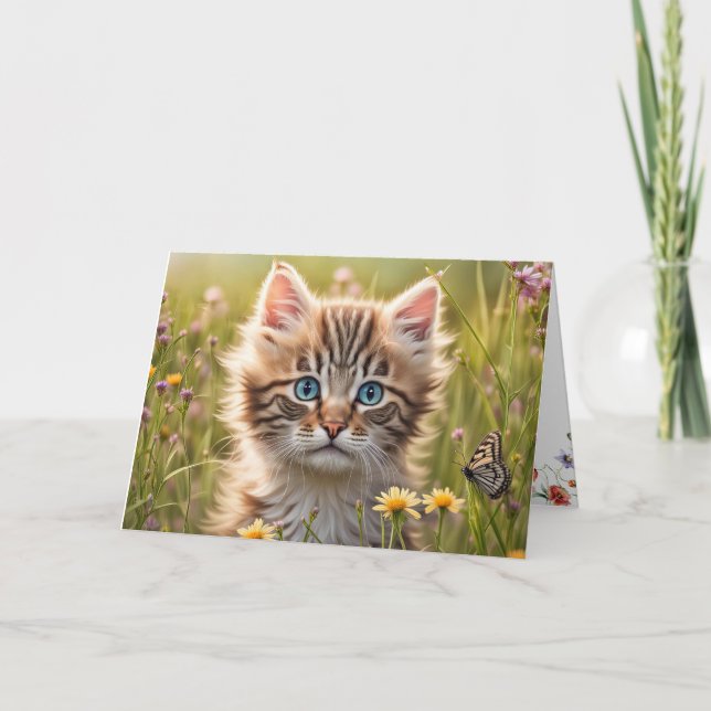 Födelsedag Kitten med fjäril Kort (Framsida)