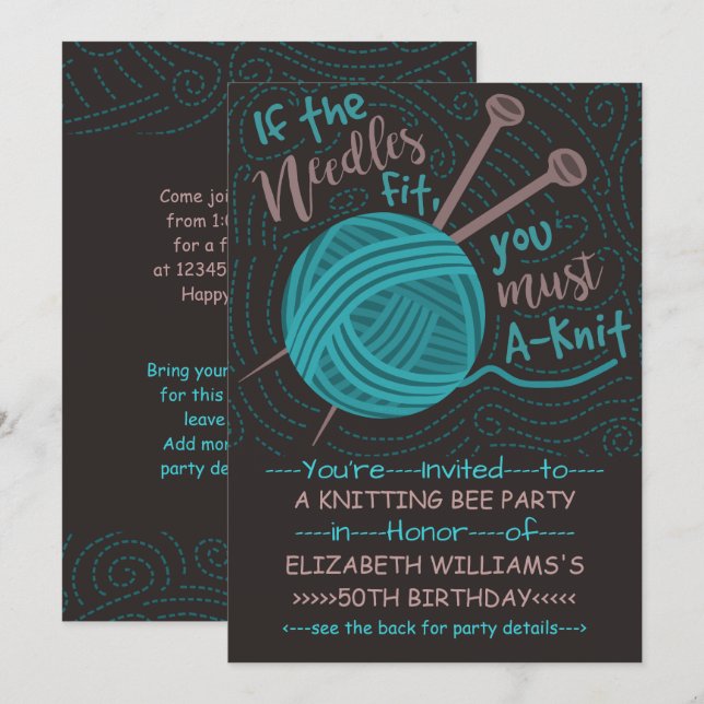 Födelsedag Knitting Bee Party | Funny Knitting Yar Inbjudningar (Fram/baksida)