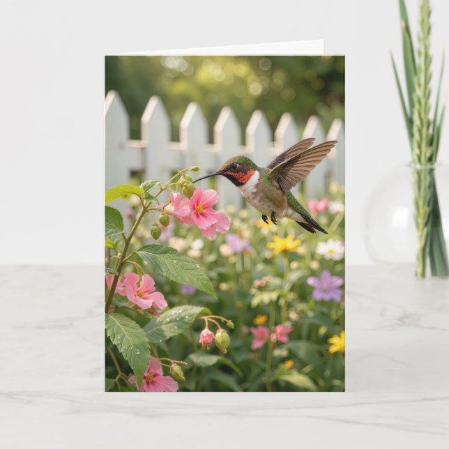 Födelsedag Kolibri På Känn-Mig-Intet Blomma Kort (Framsida)