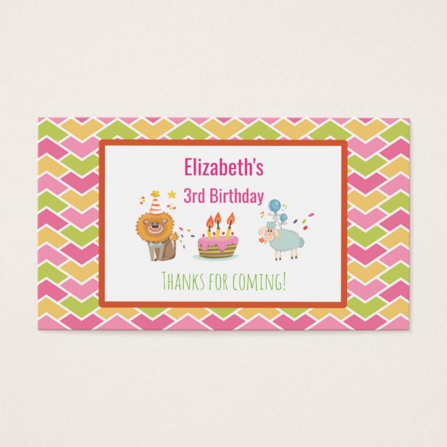 Födelsedag Kummel med Party Lejon och ballonger ta Visitkort (Framsidan)