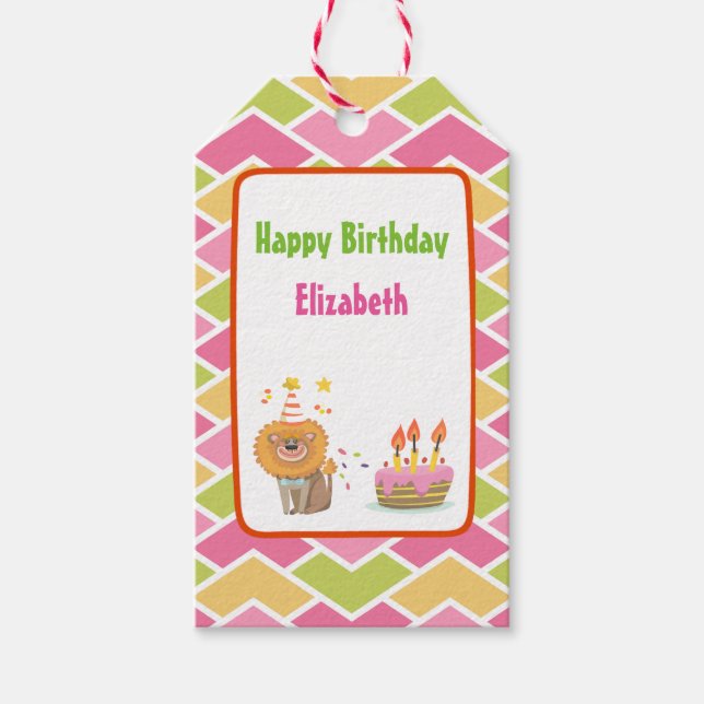 Födelsedag Kummel med Party Lejona Grattis på föde Presentetikett (Framsidan)