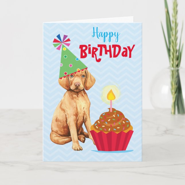 Födelsedag: Kupkaka Vizsla Card Kort (Framsida)