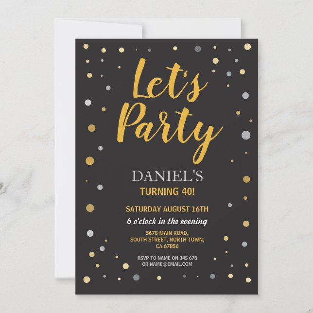 Födelsedag Låt oss Party vid svartvit Guld Inbjuda Inbjudningar (Framsida)