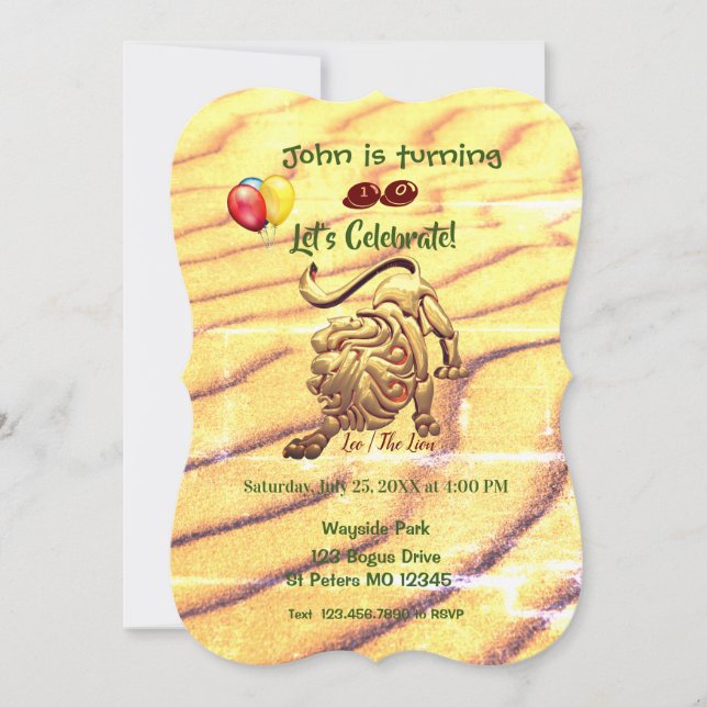 Födelsedag Leo (23 juli-22 augusti) Party Inbjudningar (Framsida)