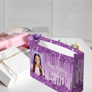 Födelsedag lila glitter droppar 2 foto namn