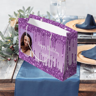 Födelsedag lila glitter droppar fotot namn