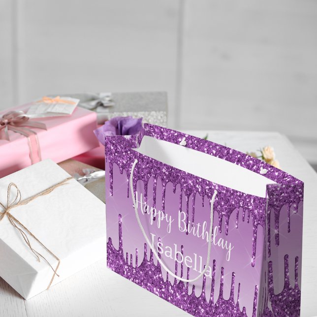 Födelsedag lila glitter droppar namn (Skapare uppladdad)