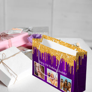 Födelsedag lila guld glitter droppar namn foto
