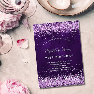 Födelsedag lila rosa glitter glamous inbjudan vykort