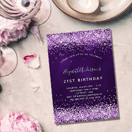 Födelsedag lila rosa glitter glamous inbjudningar