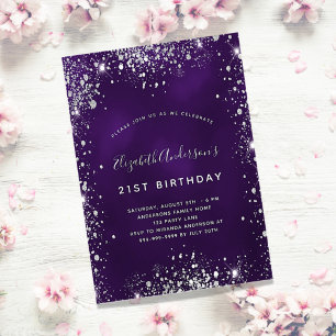 Födelsedag lila silver glitter inbjudningar