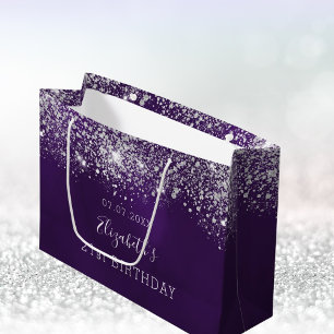 Födelsedag lila silver glitter stoftmonogram