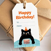 Födelsedag liten katt med rosa kaka och ballonger