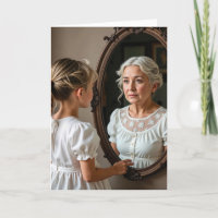 Födelsedag Little Girl och Old Dam i Spegel