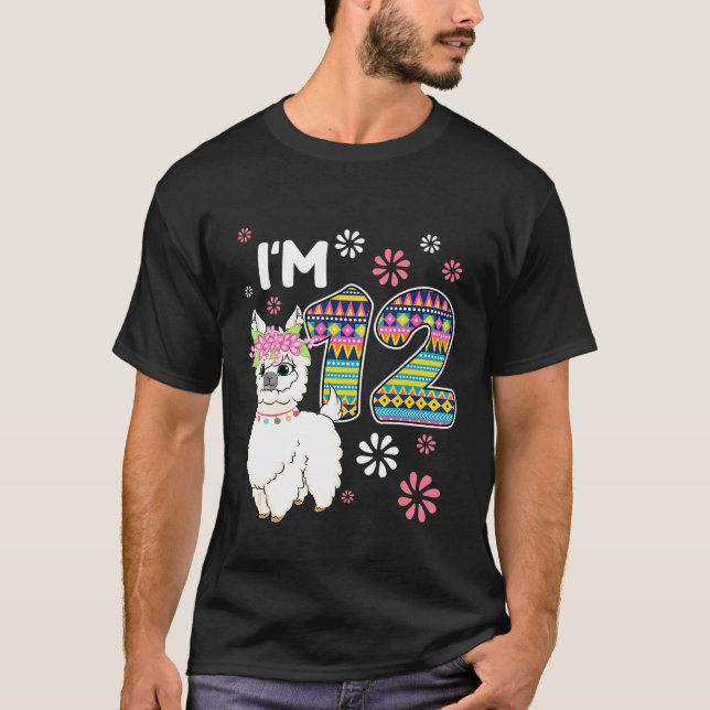födelsedag Llama Im 12-årig flicka Theme 12:e Farm T Shirt (Framsida)