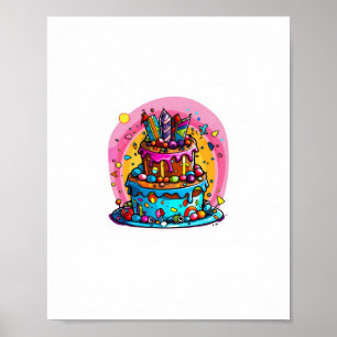 Födelsedag, lycklig födelsedagstårta, färgglad poster