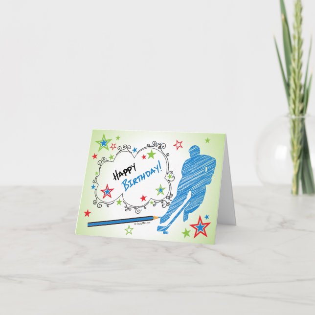 Födelsedag! Male Scribble Hockey Greeting Card Kort (Framsida)