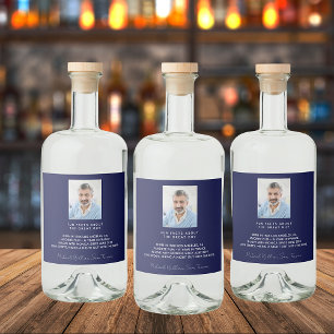 Födelsedag marinblå foto roliga fakta bio kille spritflaskor etikett