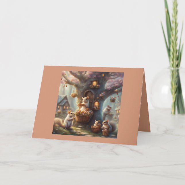 Födelsedag med ekorrar kort för vårblomning (Framsida)