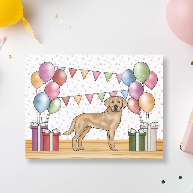 Födelsedag med färgglad gul Labrador Retriever hun Vykort (Skapare uppladdad)