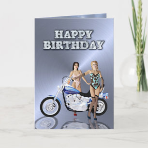 Födelsedag med flickor och motorcykel kort