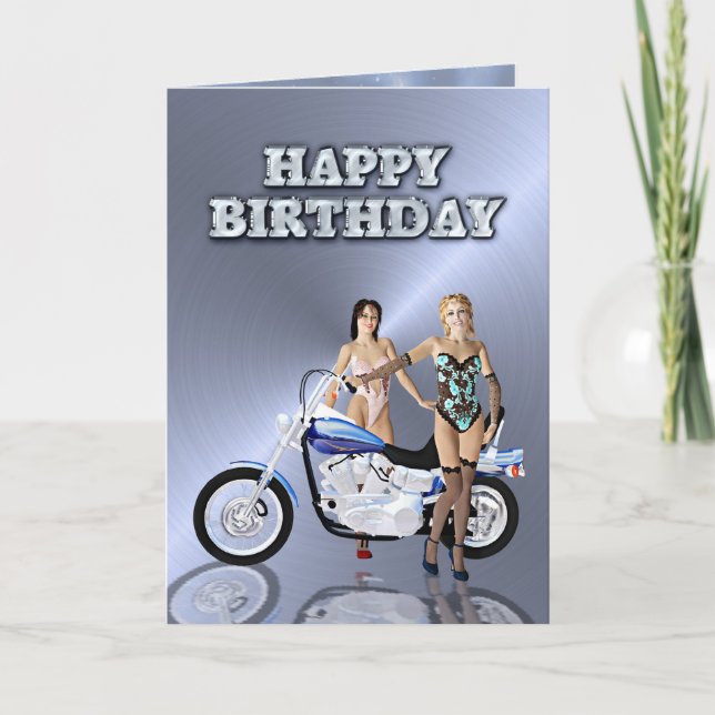 Födelsedag med flickor och motorcykel kort (Framsida)