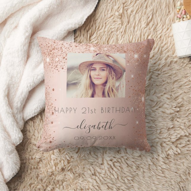 Födelsedag med foto av stoft från ro glitter i nam kudde (Filt)