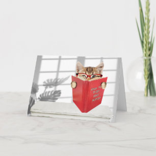 Födelsedag med glasögon och röd Bok Kort