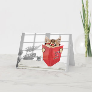 Födelsedag med glasögon och röd Bok Kort