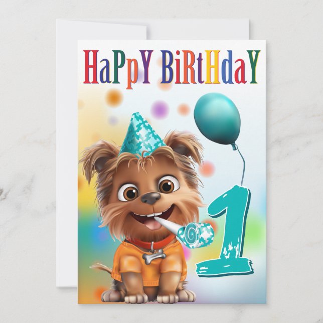 Födelsedag med hund i festhatt (Framsida)