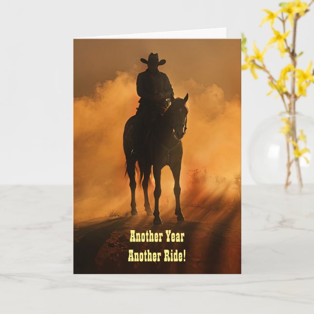Födelsedag med Land Western Cowboy åt honom Kort (Gul blomma)