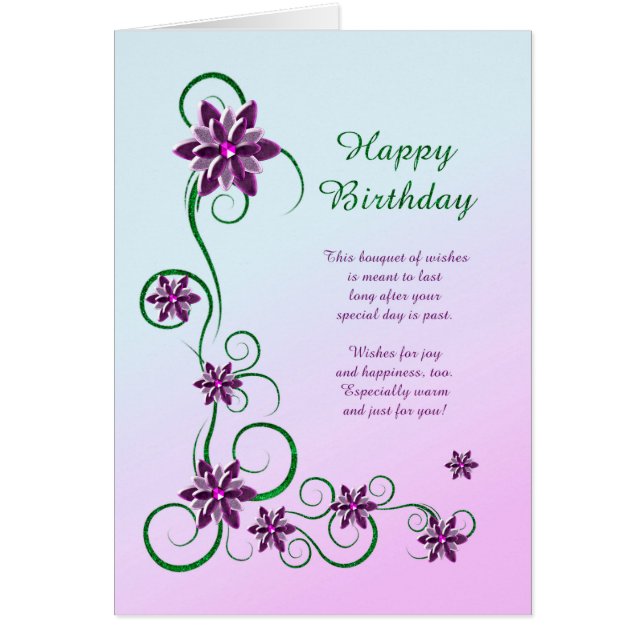 Födelsedag med Scrollsar och blommor Hälsningskort (Framsidan)